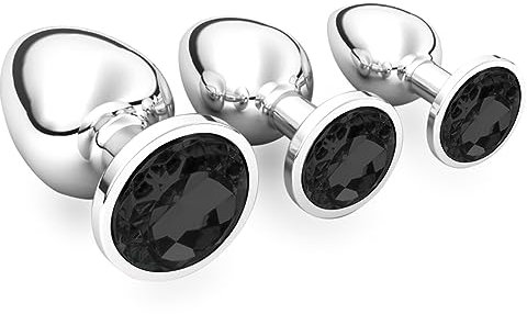 3 Stücke Klein Medium Groß Metall Analplug Set mit Kristall Diamant Sex Spielzeug,Buttplug Anal Butt Plug,für Frauen Männer Paare Anfanger für Frauen Männer Plug Metall Set (Schwarz)