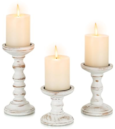 Candeldo Candle Holders for Pillar Candles: Wooden Candle Holder Set of 3 Pillar Candle Holder Rustic Farmhouse Decor Table Centrepiece Candle Holders for Living Room Fireplace Decorations