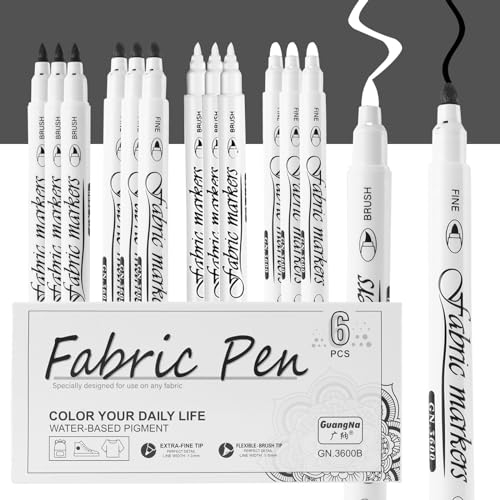 Weiß Textilstifte Waschmaschinenfest, 6 Stück Stoffmalstifte Wasserfest Textilmarker, Stoffmalstifte Stoff Stifte für T Shirt Jutebeutel Stoffbeutel Lätzche Schuhe Babyparty（1-5mm） (weiß+Schwarz)