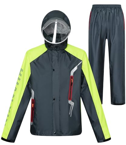 LY4U Mens Waterproof Rain Suit Work Wear Hooded Cycling Jacket and Trouser Rainsuit with Safe Reflective Strip Dark Blue M