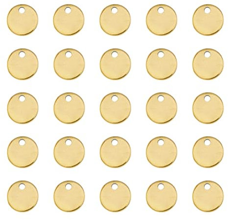 DICOSMETIC 100 Stück 10mm Runde Anhänger Blank Stamping Tag Charms Edelstahl Flache Charme Kleine Blanko Stempel Für Die Schmuckherstellung Bohrung: 1.2 mm