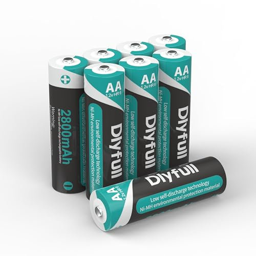 Dlyfull Lot de 8 piles rechargeables AA NiMh 1,2 V, haute capacité, faible auto-décharge