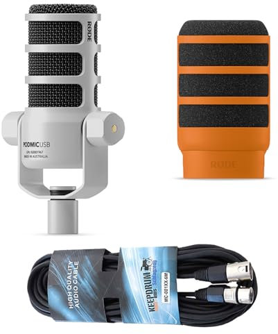 Rode Podmic USB XLR - Micrófono dinámico con altavoz WS14O y cable XLR keepdrum, color blanco