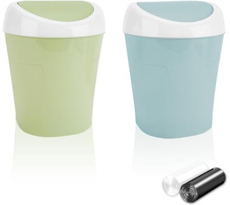 Pattumiera da Tavolo,TIE-DailyNec Mini Cestino con Coperchio, Cestino per Rifiuti da Tavolo in Plastica, Ccestino Ufficio con Coperchio per Bagni, Uffici, Studi (Blu, Verde)