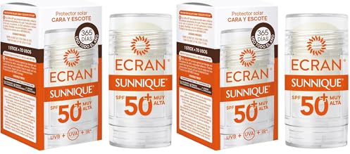 Ecran Sunnique - Crema Sólida FPS 50+, Protección Alta UVB + UVA e IR-A, Anti Polución y Luz Azul, Protege la Piel, Fórmula con VitEox 80, Resistente al Agua - 30 ml (Paquete de 2)