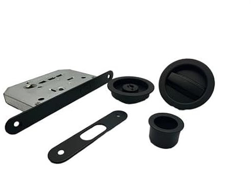 Kit Serratura per Porte Scorrevoli tondo – Chiusura di Sicurezza Elegante e Pratica per Porte Interne (Nero)
