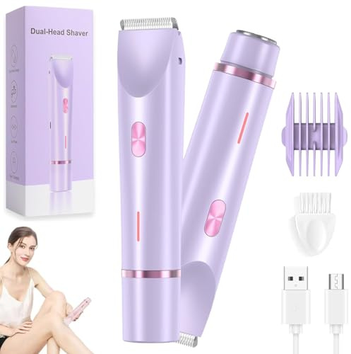 2-in-1 Elektrischer Damenrasierer, Doppelkopf-Rasierer für Damen, nass und trocken, wasserdicht, elektrischer Komfort, 2-in-1-elektrischer Damenrasierer, Glow Aura Damenrasierer für Gesicht, Lippe