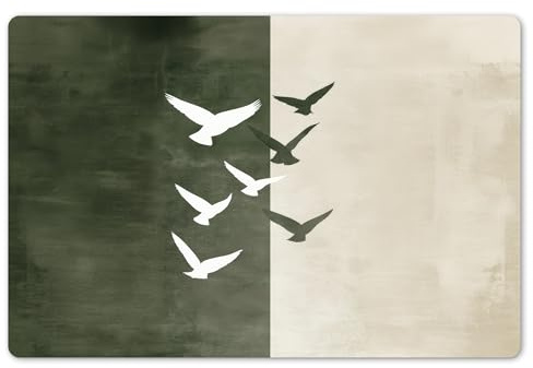 KitchenYeah© Set de 6 Manteles Individuales PVC 45x30 cm Salvamanteles Plástico Tapete para Mesa Comedor Moderno y Lavable Placemat Japandi - Pájaro - Verde