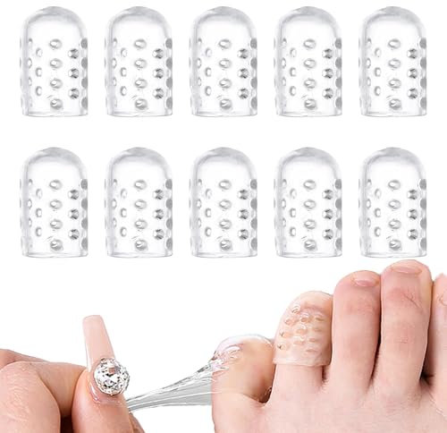 10Pcs Silicone Toe Protector,Gel Silicone Big Toe Protectors for Women Men Covers Caps Shoes for Ingrown Toenails Corns Blisters Calluses Anti-Friction Clear with Small Holes Breathable Comfortable