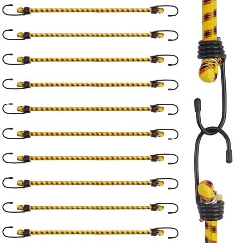 AWBEOT 10 Pcs 40 cm Tendeurs Elastique avec Crochets, Cordes élastiques, Sangles élastiques, Extenseur avec Crochet, Sandow Elastique Caoutchouc, Corde de Tension pour Bagage,Velo,Camping,Bache,Jaune
