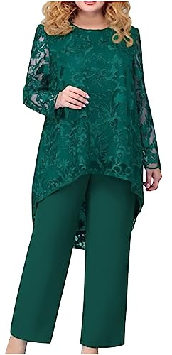 Mrat Women's Elegant Evening Suit Sets Lace Embroidery Plus Size 2-Piece Set Cocktail Party Festive Trouser Suit Mother of The Bride Pants Suits Long Sleeve Tunic Tops + Wide Leg Bottoms M-5XL