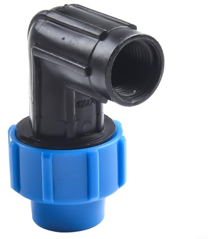 Yuanpgky Codo de polipropileno de 90° con rosca hembra para tubo de polietileno, azul y negro, 20 mm a 50 mm, clasificación de presión de 16 bares, compatible con sistemas de riego por goteo (20 mm x