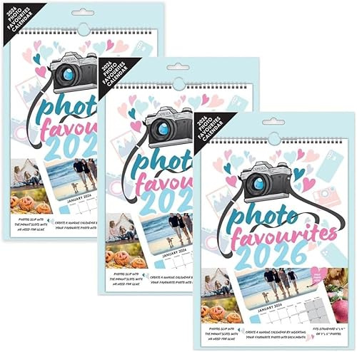 Sixstore 3 calendarios fotográficos A4 2026 – Inserta tus propias fotos de 15 x 10 cm o 12,7 x 17,8 cm – Calendario de fotografía familiar con espiral personalizable