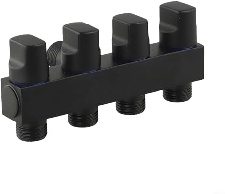Vanne d'angle en laiton 1 entrée 4 sorties pour appareils de plomberie domestique Distributeur d'eau avec noyau durable et finition résistante Compatible avec robinet de toilette Noir