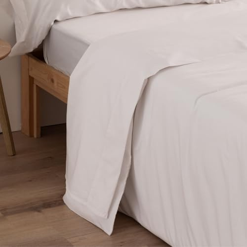 Donegal Collections - Sábana Encimera Cama 150x190/200 Blanco - 50% Algodón 50% Poliéster - Encimera Lisa Tacto Extra Suave y Transpirable para Todo el Año - Antipeeling