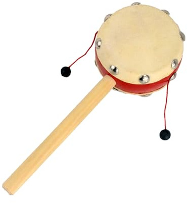 Tambor De Sonajero De Mano - Coctelera De Madera De Piel De Oveja De Estilo Chino De 8.27 Pulgadas | Tambores De Campana Tradicionales, Herramientas De Percusión Tradicionales Para Niños, Tambores De