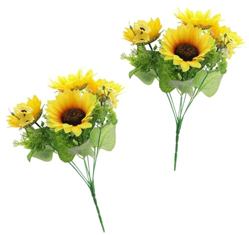 Tupenofif Fiori Artificiali, Girasoli e Margherite Artificiali, Bouquet Floreale dall'Aspetto Naturale in Stile Rustico per Soggiorno e Decorazione da Tavolo, Set da 2 per Ufficio e Decorazione