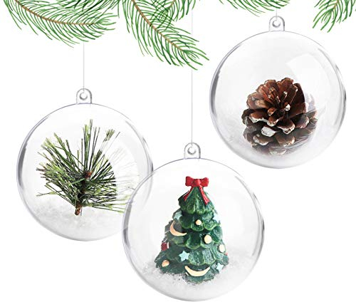 ilauke 20 Stück Christbaumkugeln Weihnachtskugeln Acrylkugeln Transparent Set mit Federn- Perlenfaden- Schneeflocken für Saisonal Deko, Hochzeit, Bemahlung, Weihnachtsbaumschmuck, Party (80mm)