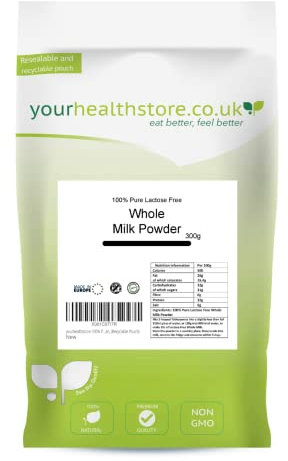 yourhealthstore 100% Pure Lactose Free Whole Milk Powder 300g, No Additives, No Added Sugar, No Soy Lecithin, No Bovaer, Vegetarian, (Recyclable Pouch)