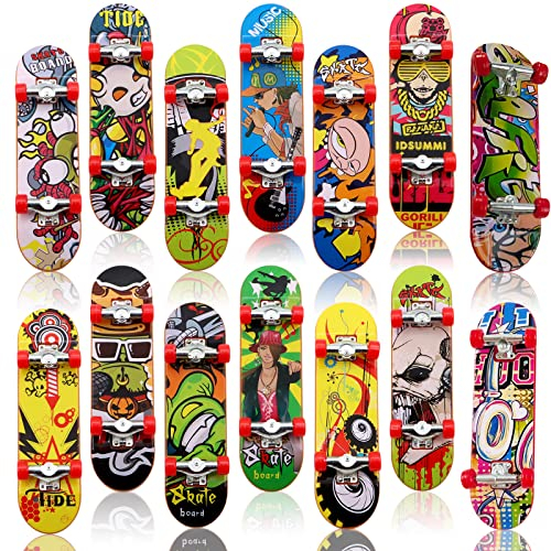 Scettar 14 Stück Finger Skateboard, Mini Finger Skateboard Fingerboard Professionelle Legierung Finger Skateboards Cartoon Finger Skateboards Skateboards Spielzeug,14stylische Fingerskateboards
