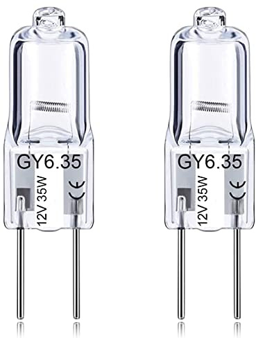 GY6.35 Light Bulbs, 12V 35W Crystal Clear Halogen Bulb 2 Pin, T4 JC Bi-Pin Base G6.35 Capsule Bulb, Dimmable, 2700K Warm White, 2 Prong Light Bulb for Pendant Light, Microwave Oven, Table Lamp, 2Pcs