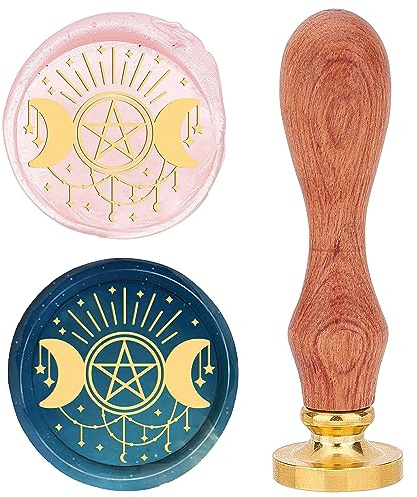 CRASPIRE Moon Wax Seal Stamp 25mm Removable Brass Head Retro Vintage Star Sealing Wax Stamp with Wooden Handle for Wedding Christmas Envelopes Letter Invitations Cards Gift Package