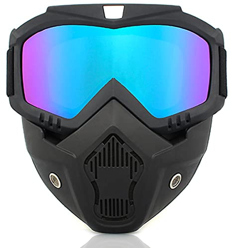 Motociclo Occhiali TAIZER Maschera Occhiali Moto Occhiali Rimovibili Prova di Nebbia Caldi Filtro per la Bocca Cinturino Antiscivolo Regolabile Fog-Proof Prova di Vento Equitazione Occhiali (blu)