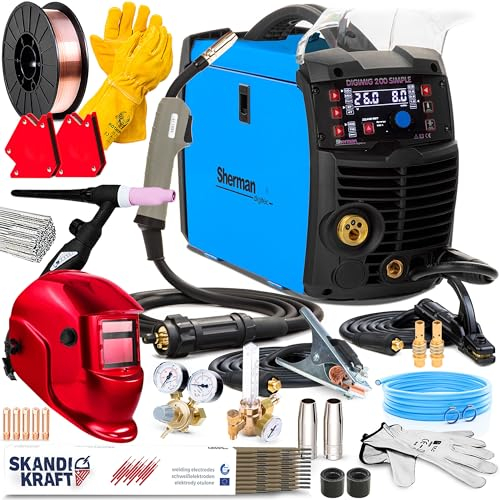 Sherman DIGIMIG 200 SIMPLE - 200A poste a souder mig avec gaz et sans gaz - synergie et soudobrasage - soudage: MIG/MAG, MMA, TIG lift - 2 temps/4 temps, mémoire de réglage - Kit professional
