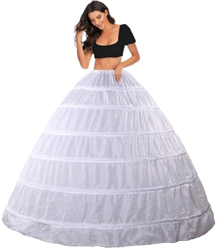 Damen Reifrock Petticoat Lang 6 Ring Krinoline Brautkleid Unterröcke Petticoat Hochzeitskleid 6 Hoops Krinoline Unterrock A-Linie Underskirt Rock Kleider für Hochzeit Partei Ball Prom(Weiß,54)