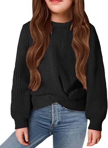 Arshiner Niñas Jersey Moda Suéter Niños Cálido Cuello Redondo Manga Larga Otoño Invierno Ocio Suéter para Niñas 7-8 Años Negro
