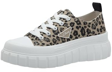 s.Oliver Damen Plateau Sneaker aus Stoff Bequem, Mehrfarbig (Leopard), 39 EU