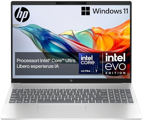 HP Pavilion Plus 16-ab1003sl, Intel Core Ultra 7-155H, Intel Evo Edition, AI, RAM 32GB, SSD 1TB, RTX 4050 6GB, Display WQXGA Antiriflesso IPS 400 Nits, 120 Hz, Cam 5MP IR TNR Poly, Windows 11, Argento