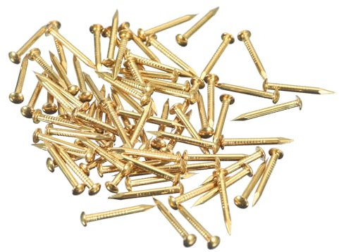 QUARKZMAN 80pcs Pequeños Clavos Dorados, 15x1.5mm(L*D) Clavos Dorados de Cabeza Redonda de Latón Clavos de Hardware para Madera Muebles Manualidades Bricolaje Marco de Fotos, Tono de Latón