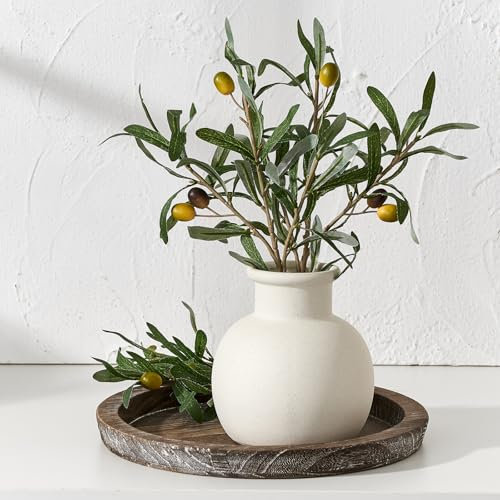 PORCER 6 Inch Modern Ceramic Vase, Terracotta Rustic Boho Decor Farmhouse Decorative Vase for Home Decor, Living Room, Entryway, Wedding - Particle Surface Design, White