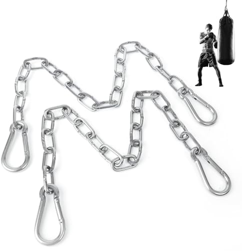 Syocsek 2 Pack 30 Inch Heavy Duty Chains, 440LB Thick Stainless Steel Chain with Carabiners, Easy to Adjust Silver Link Chain Extender for Boxing Punching Bag Porch Swing Hammock Chair Hanging