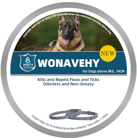 2 Collares antiparasitarios para Perros 74cm 8 Meses de protección, Collar antipulgas para Perros, Ajustable, Collar antipulgas