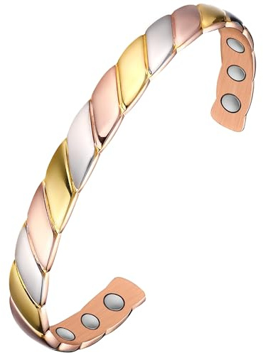 Jecanori Copper Bracelet for Women Ultra Strength Magnet,99% Solid Pure Copper Magnetic Bracelet Adjustable Cuff Bangle with Present Box (Tricolour)
