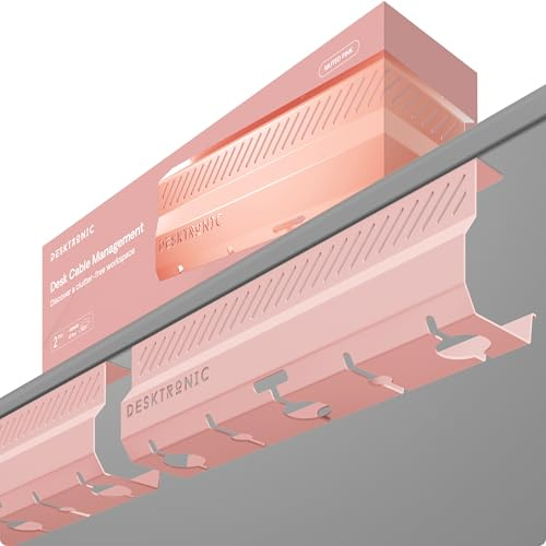 Desktronic Kabelkanal Rosa 2st - Kabelhantering i rostfritt stål kabelkanal för skrivbord med 5 kabeluttag, lättinstallerad kabelorganisatör - Kabelhållare