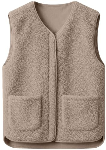 CheChury Chaleco Mujer Lana Polar Termico Forro Polar sin Mangas con Bolsillos Clásico Cómodas Cálido y Suaves Chalecos Elegantes Chaqueta Teddy Cremallera Cuello En V Elegantes Sólido Otoño Invierno
