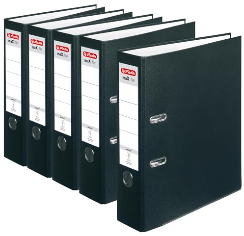 herlitz Mapp A4, maX.file protect, 8 cm bred, svart, 5 stycken, maximal kvalitet