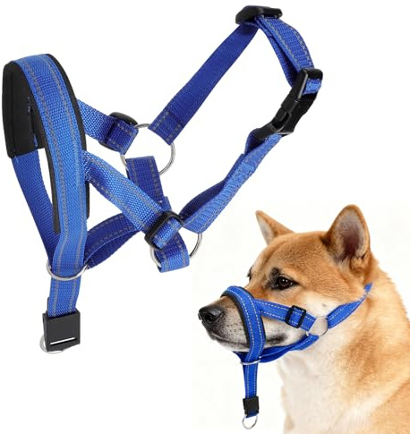 LOLANIUT Halti für Große Hunde, Hundehalfter No Pull Anti Zug Geschirr mit Atmungsaktivem Neopren, Verstellbares Trainingsgeschirr für Hunde Gegen Ziehen, Sanfte Kontrolle Ohne Druck, Blau Größe L