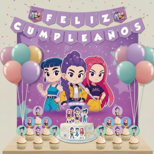 Decoración Cumpleaños Hunttriix 3 - 1 Cartel 100x80cm, 2 Banderines, 1 Cake Topper, 12 Toppers - Diseño para Fiestas Infantiles (Pack 3)
