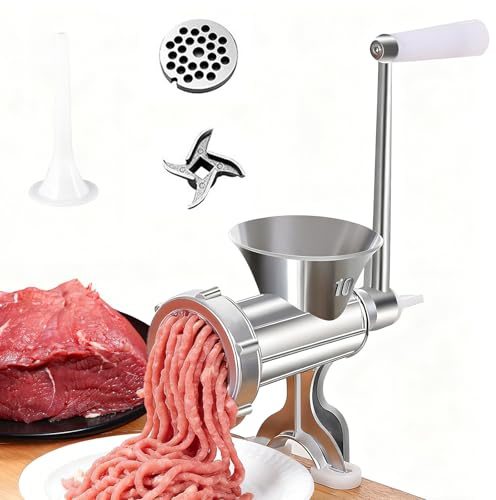 Manueller Fleischwolf aus Aluminiumlegierung mit Handkurbel，mit Tischklemme aus Stahl,Fleischmaschine & Wurstfüller, Hackfleisch-Zerkleinerer für Küche, Haushalt & Heimgebrauch