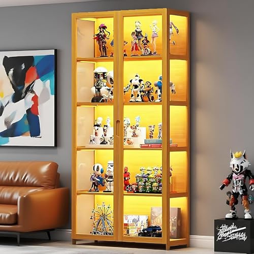Vitrina de 5 pisos de pie, armarios Curio, estantería con puertas, puertas acrílicas transparentes, vitrina de coleccionista para sala de estar, oficina, libros, sala de juegos (Doble puerta marrón)