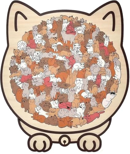 De Madera De 135 Piezas con Forma Gato En Color Morandi,Puzzle Gatos De Madera,Rompecabezas Irregular con Marco,Regalos Creativos para Los Amantes De Los Gatos (B1)