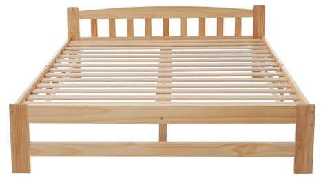XPSSJMU Cama futón de Madera Maciza, Cama Doble, Cama de Madera Maciza Natural con cabecero y somier, Cama para Adultos, Natural, 140x200 cm