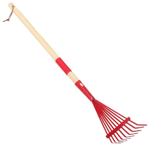 MAGICLULU Rastrillo Pequeño para Jardines Mango de Madera Desmontable, Herramienta Multifuncional para Césped y Jardinería al Aire Libre, Color Rojo Adecuado
