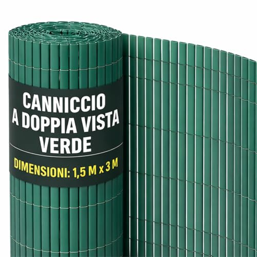 OWIJI Arella in PVC Canniccio Frangivista Verde 150x300 Cm Listelli Bifacciali Doppio Schermo Privacy Ovale Plastica Privacy Giardino Terrazzo Balcone Copertura Resistente