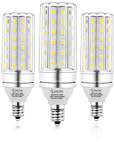 E12 LED Corn Light Bulbs, 12W Equivalent 100W, 1200 Lumen 6000K Cool Daylight White, Non-Dimmable Candelabra Base Chandelier Lights, Pack of 3