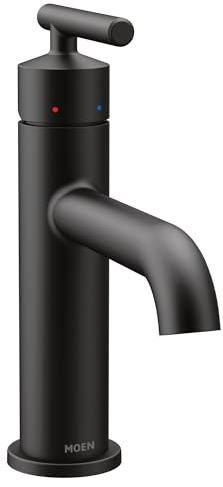 Moen 6145BL Gibson One-Handle Single Hole Modern Bathroom Sink Faucet with Optional Deckplate, Matte Black